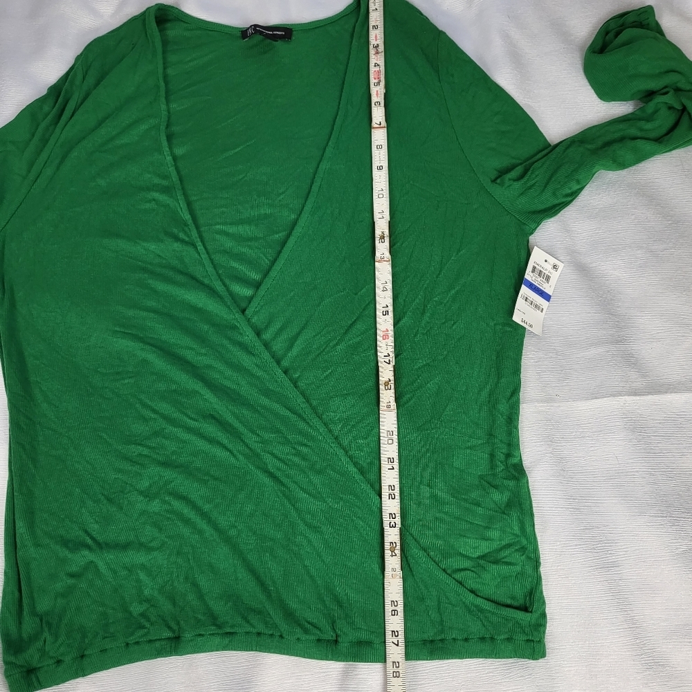 New INC Dark Emerald Surplice Faux Wrap Sweater Blouse Cinched Long Sleeve US XL - Picture 12 of 13
